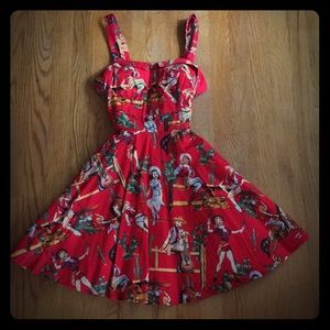 Pinup style western print dress size small